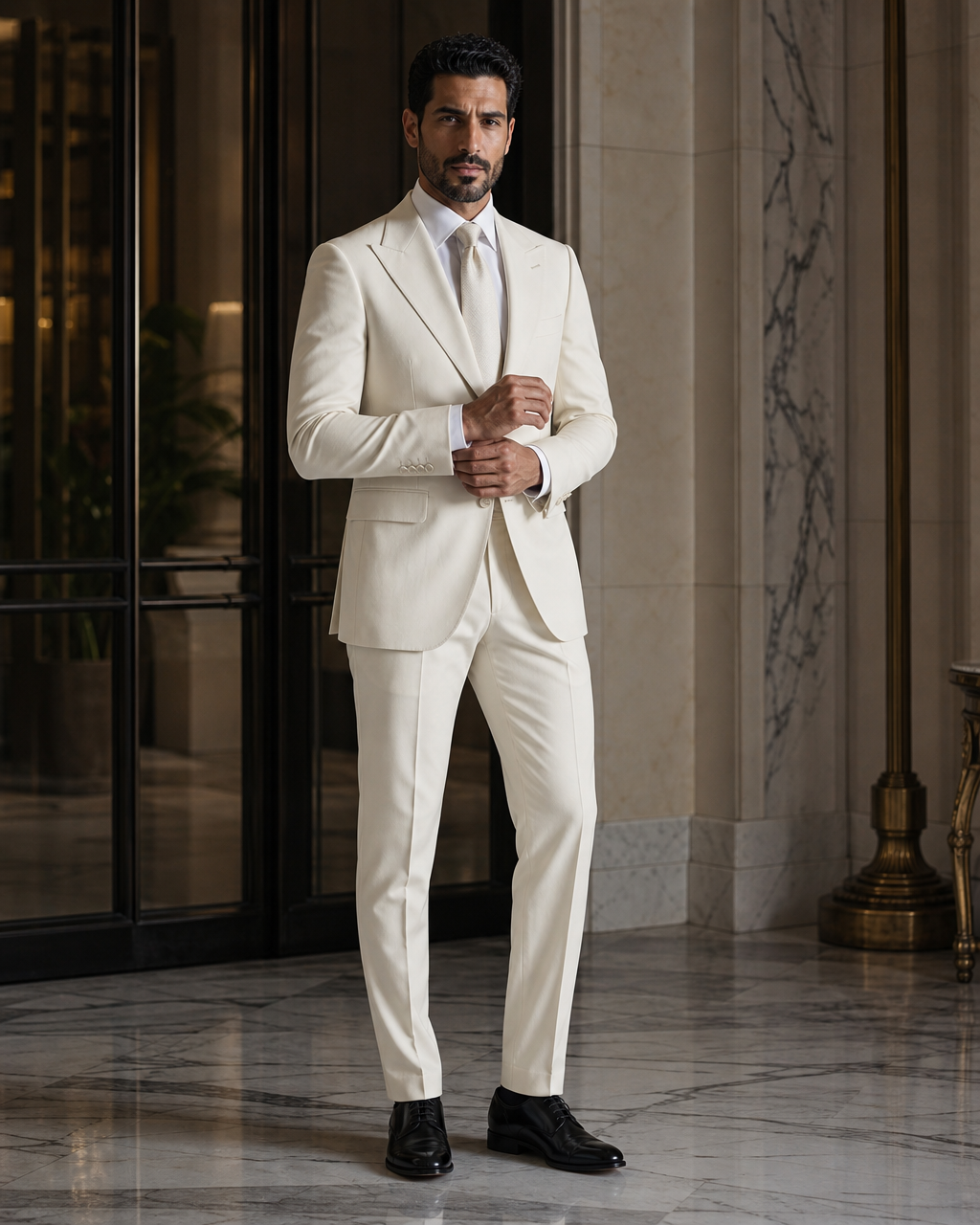 Off-White Cotton Outdoor Wedding Suit - Custom Made to Measure front view