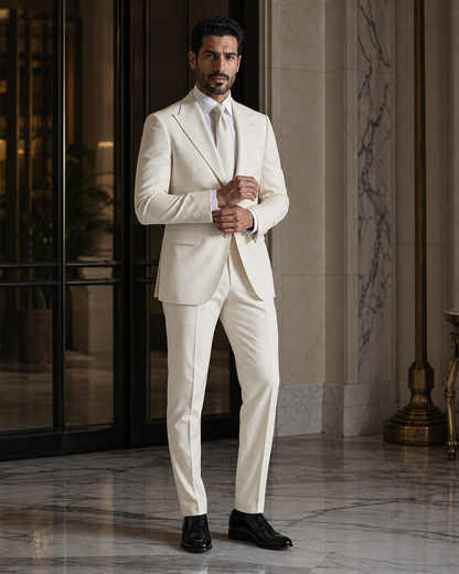 Off-White Cotton Outdoor Wedding Suit - Custom Made to Measure front view