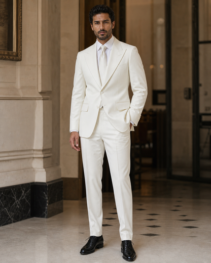 Off-White Cotton Outdoor Wedding Suit - Custom Made to Measure side back view