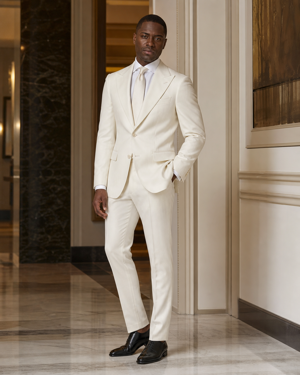 Off-White Cotton Summer Suit - Custom Made to Measure side back view