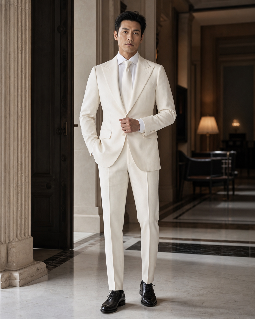 Off-White Linen Beach Wedding Suit - Custom Made to Measure front view