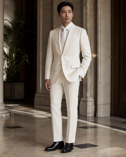 Off-White Linen Beach Wedding Suit - Custom Made to Measure side back view