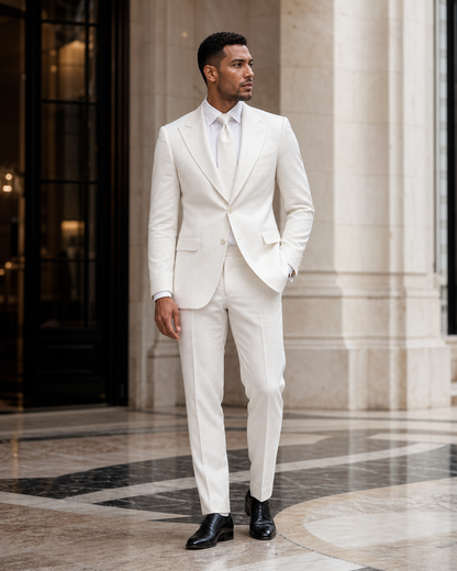 Off-White Linen Outdoor Wedding Suit - Custom Made to Measure side back view