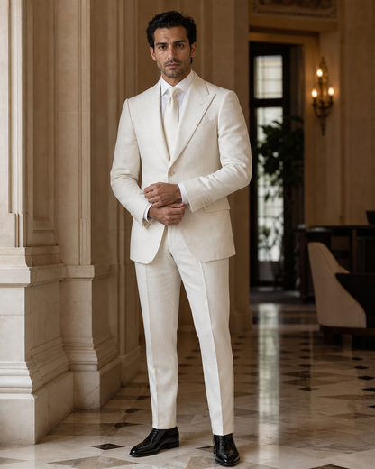 Off-White Linen Summer Suit - Custom Made to Measure front view