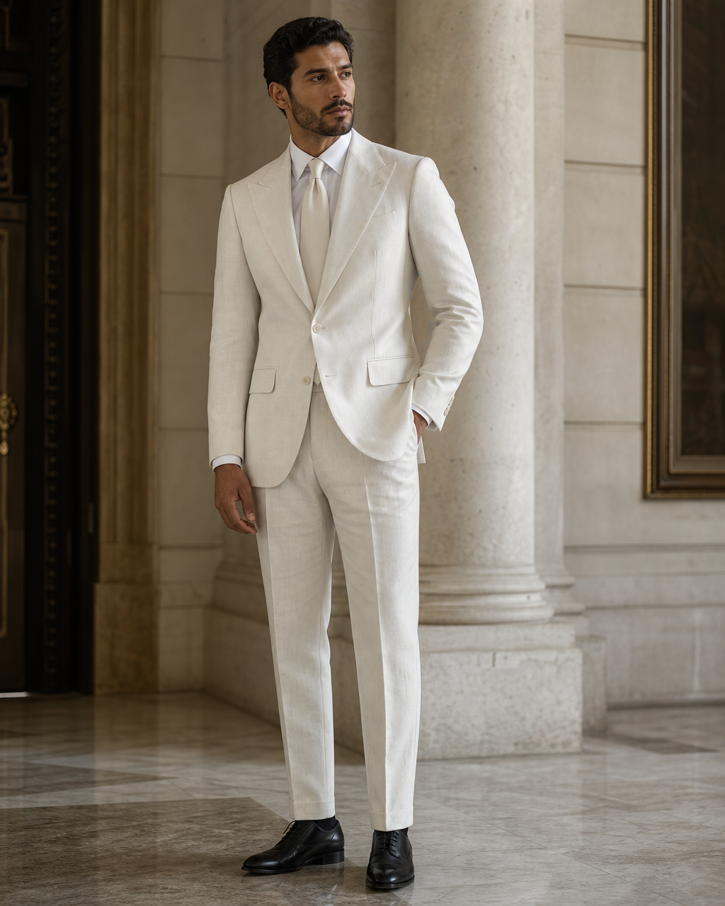 Off-White Linen Summer Suit - Custom Made to Measure side back view