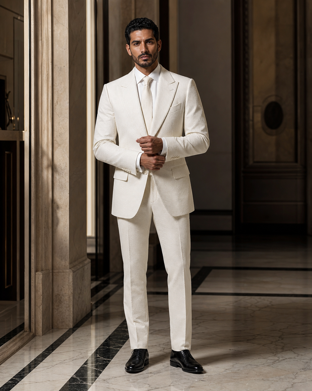 Off-White Seersucker Beach Wedding Suit - Custom Made to Measure front view
