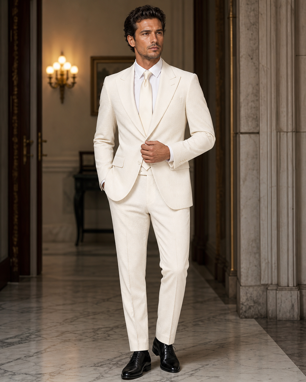 Off-White Seersucker Summer Suit - Custom Made to Measure front view
