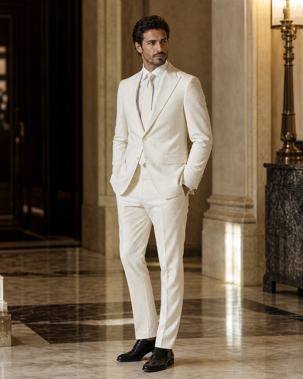 Off-White Seersucker Summer Suit - Custom Made to Measure side back view