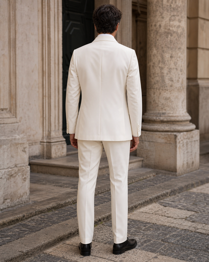 Off-White Silk Blend Shawl Lapel Suit - Custom Made to Measure back view