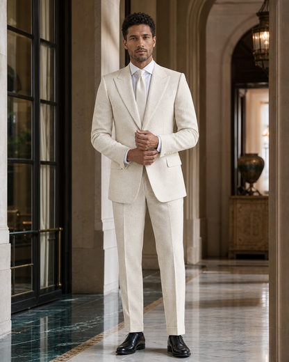 Off-White Tweed Winter Suit - Custom Made to Measure front view