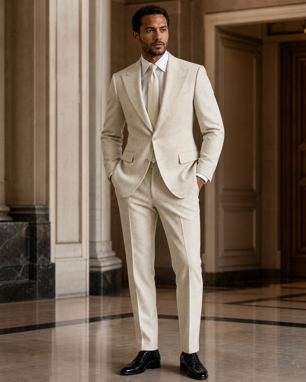 Off-White Tweed Winter Suit - Custom Made to Measure side back view