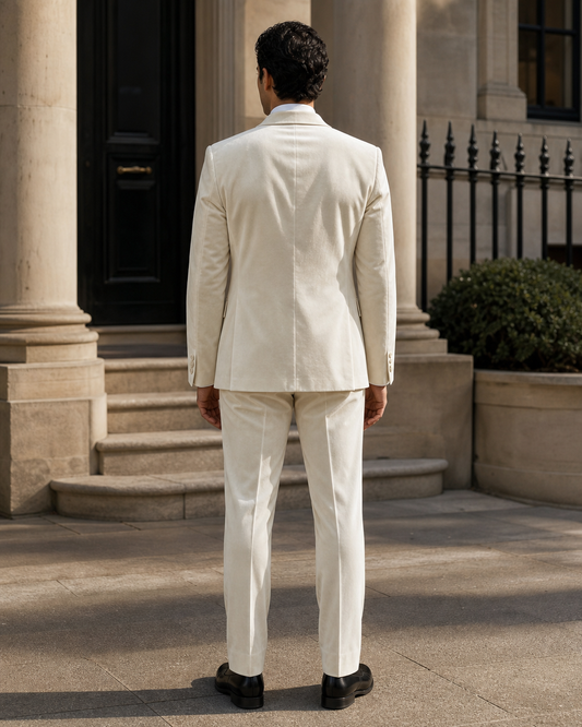 Off-White Velvet Shawl Lapel Suit - Custom Made to Measure back view