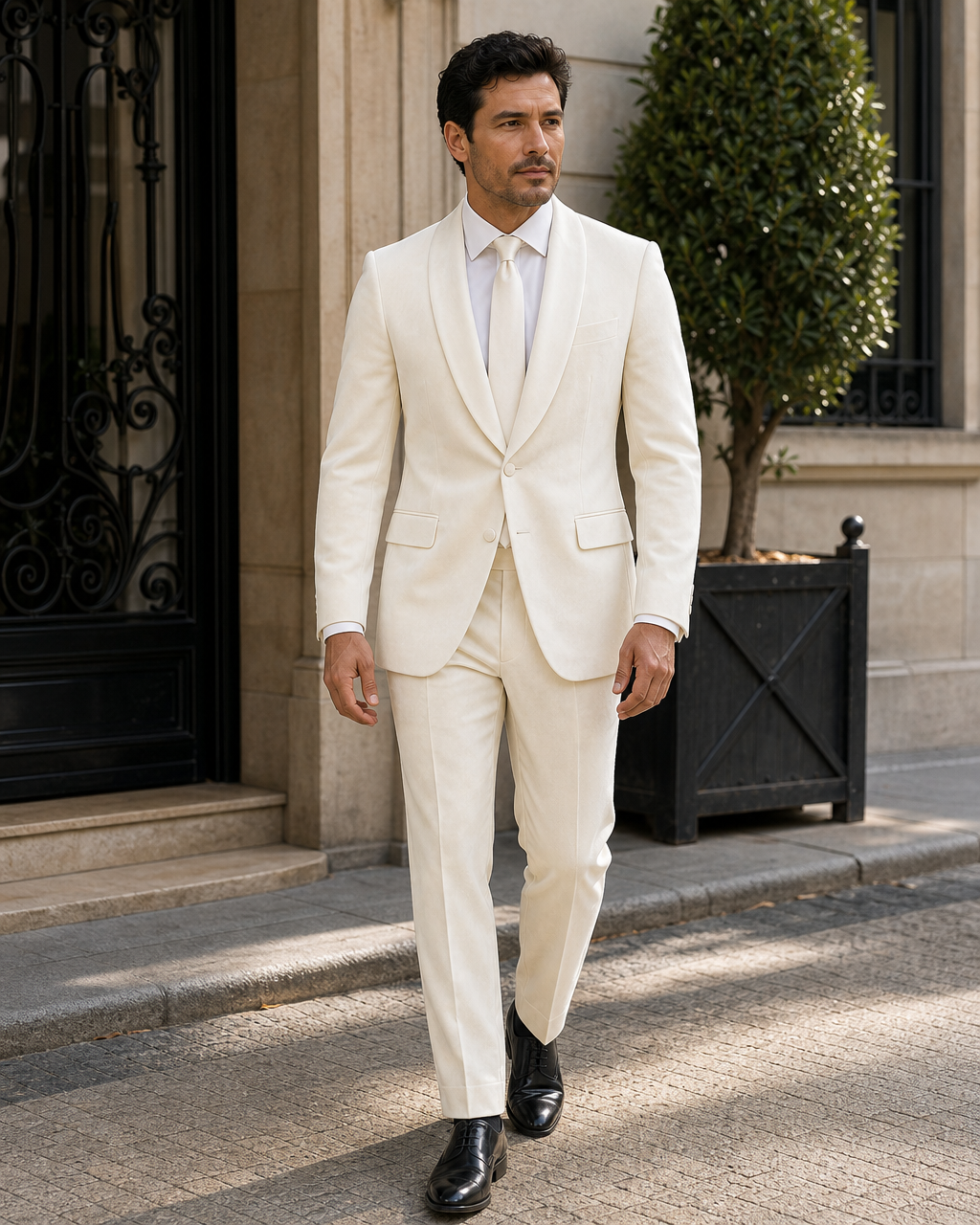 Off-White Velvet Shawl Lapel Suit — Custom Made to Measure