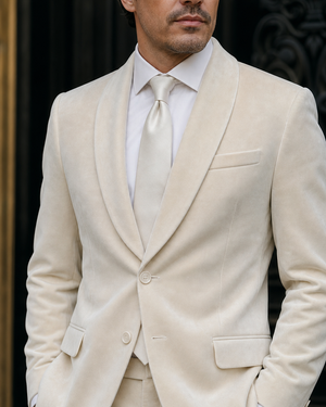 Off-White Velvet Shawl Lapel Suit — Custom Made to Measure — 4