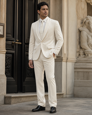 Off-White Velvet Shawl Lapel Suit — Custom Made to Measure — 3