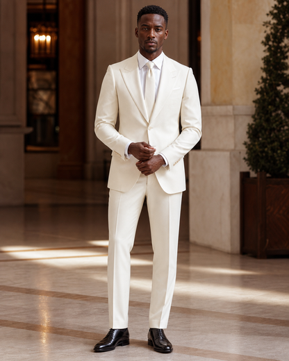 Off-White Wool Outdoor Wedding Suit - Custom Made to Measure front view