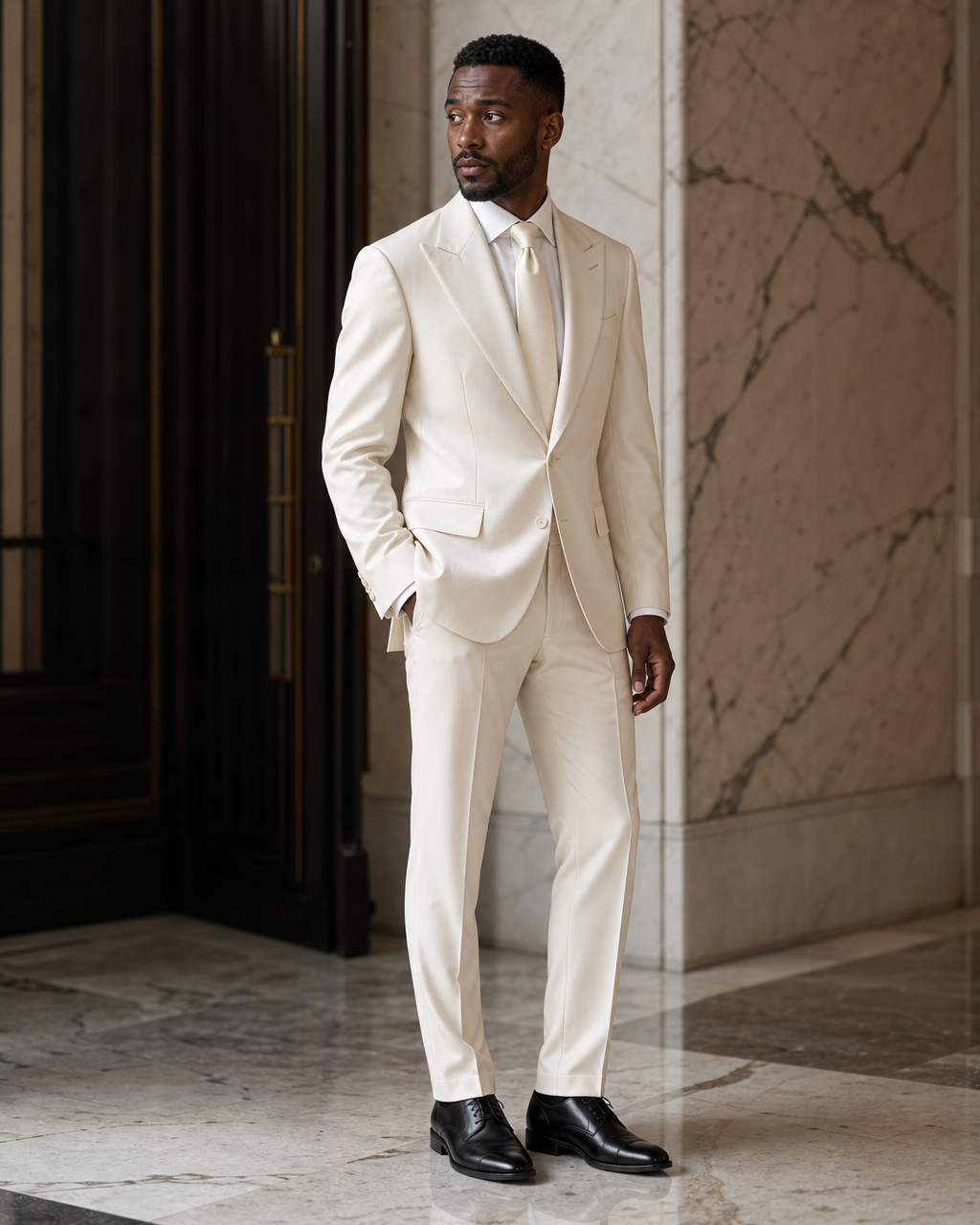 Off-White Wool Outdoor Wedding Suit - Custom Made to Measure side back view