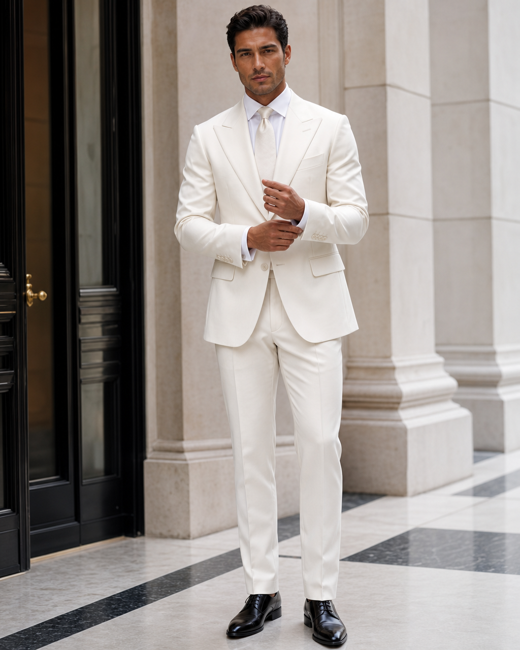 Off-White Wool Winter Suit - Custom Made to Measure front view