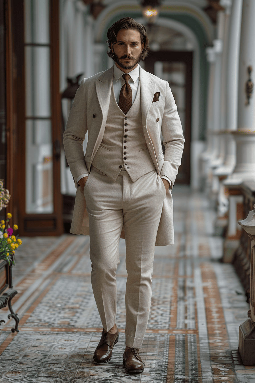 Off-White Cotton Cocktail Party Suit — Custom Made to Measure