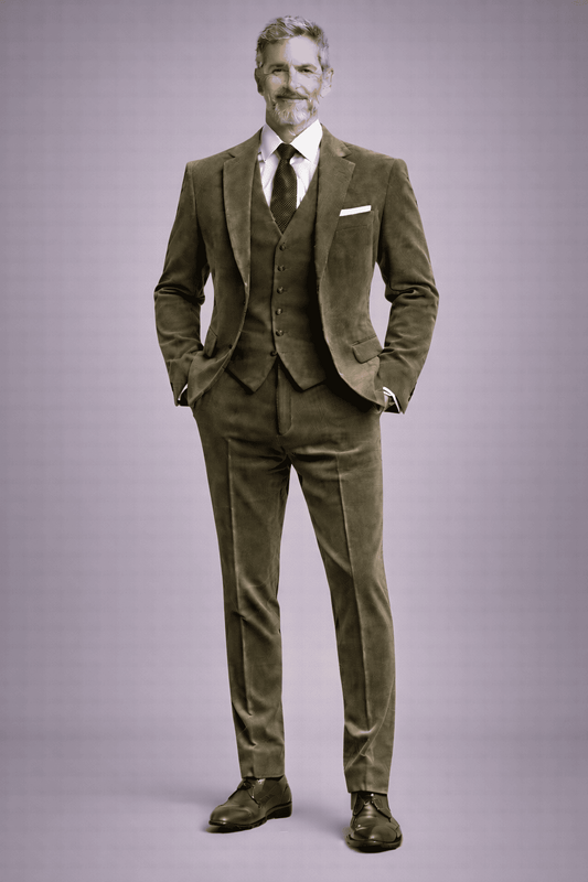 Olive Velvet Slim Fit Suit — Custom Made to Measure