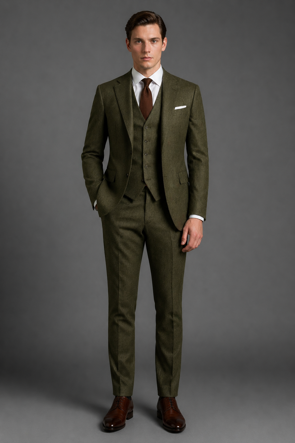 Olive Wool Father of the Bride Suit — Custom Made