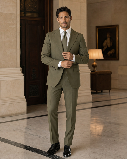 Olive Cotton Beach Wedding Suit - Custom Made to Measure front view