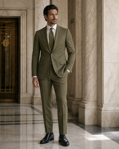 Olive Cotton Beach Wedding Suit - Custom Made to Measure side back view