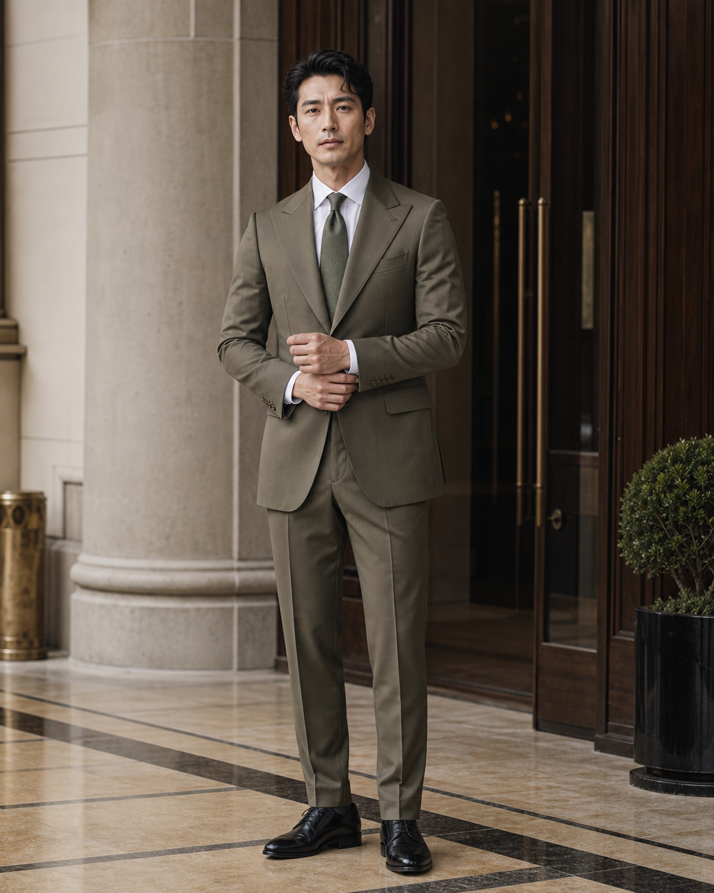 Olive Cotton Outdoor Wedding Suit - Custom Made to Measure front view