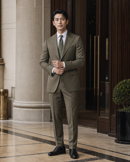 Olive Cotton Outdoor Wedding Suit - Custom Made to Measure front view