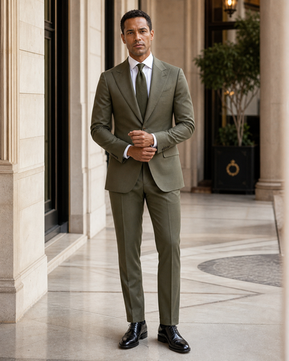 Olive Cotton Summer Suit - Custom Made to Measure front view