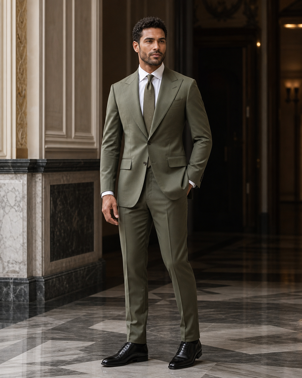 Olive Cotton Summer Suit - Custom Made to Measure side back view