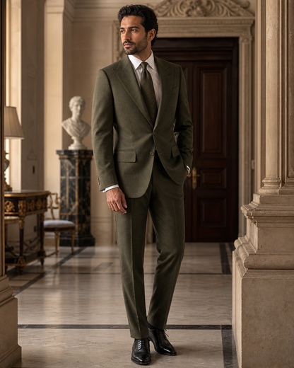 Olive Flannel Winter Suit - Custom Made to Measure side back view