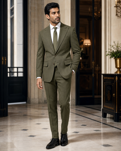 Olive Seersucker Beach Wedding Suit - Custom Made to Measure side back view