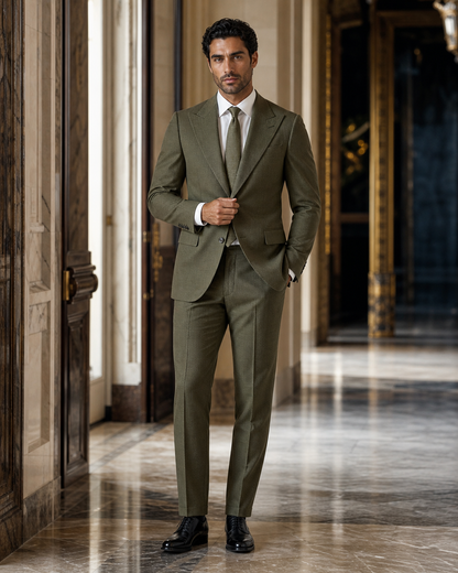 Olive Seersucker Summer Suit - Custom Made to Measure front view