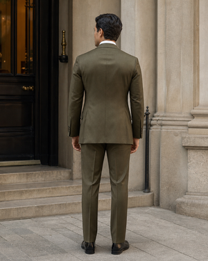 Olive Silk Blend Peak Lapel Suit — Custom Made to Measure — 2