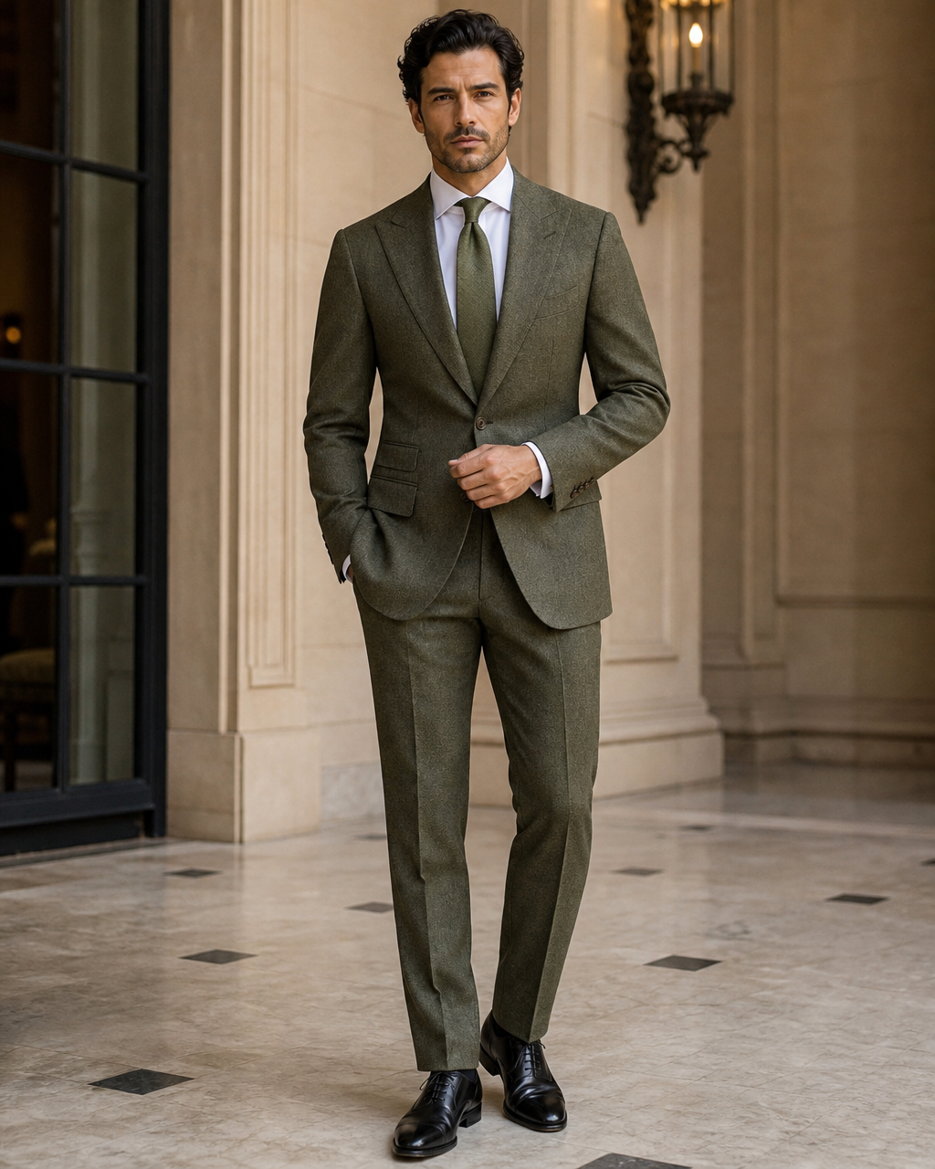 Olive Tweed Winter Suit - Custom Made to Measure front view