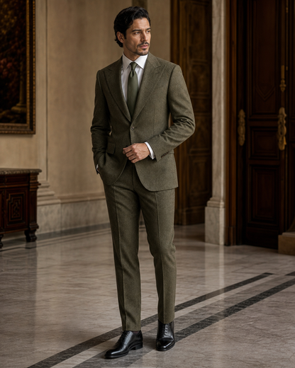 Olive Tweed Winter Suit - Custom Made to Measure side back view