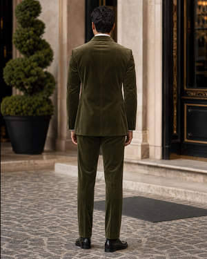 Olive Velvet Shawl Lapel Suit — Custom Made to Measure — 2