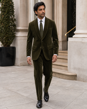 Olive Velvet Shawl Lapel Suit — Custom Made to Measure — 1