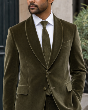Olive Velvet Shawl Lapel Suit — Custom Made to Measure — 4