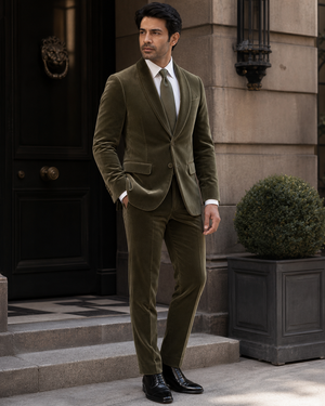 Olive Velvet Shawl Lapel Suit — Custom Made to Measure — 3