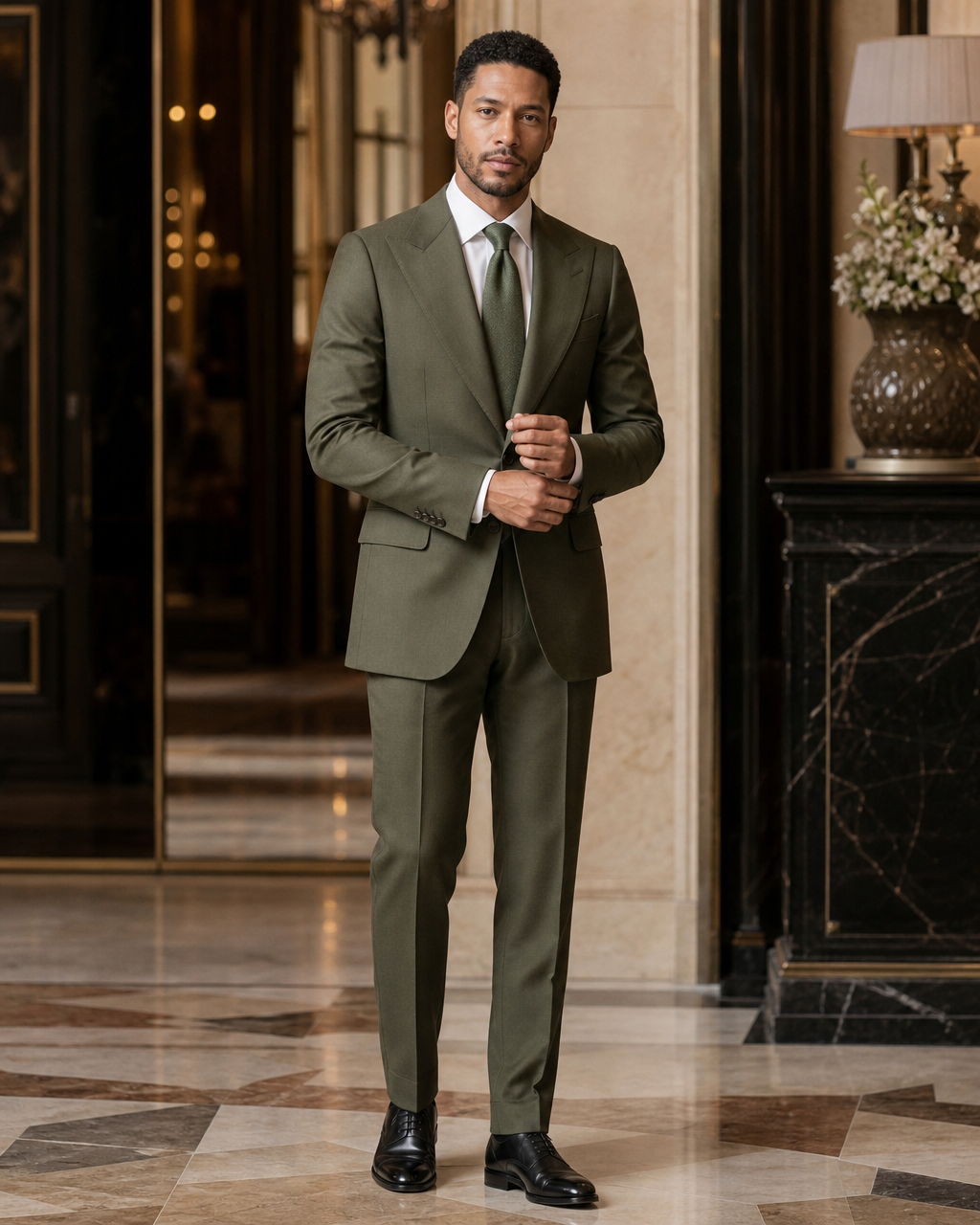 Olive Wool Outdoor Wedding Suit - Custom Made to Measure front view