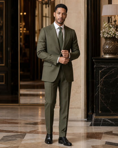 Olive Wool Outdoor Wedding Suit - Custom Made to Measure front view