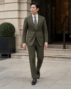 Olive Wool Shawl Lapel Suit — Custom Made to Measure — 1