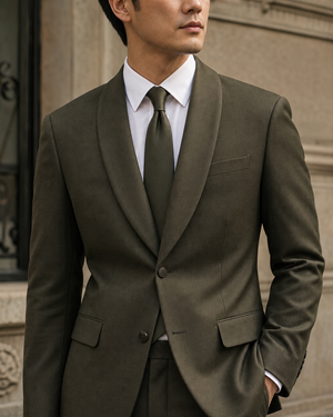 Olive Wool Shawl Lapel Suit — Custom Made to Measure — 4