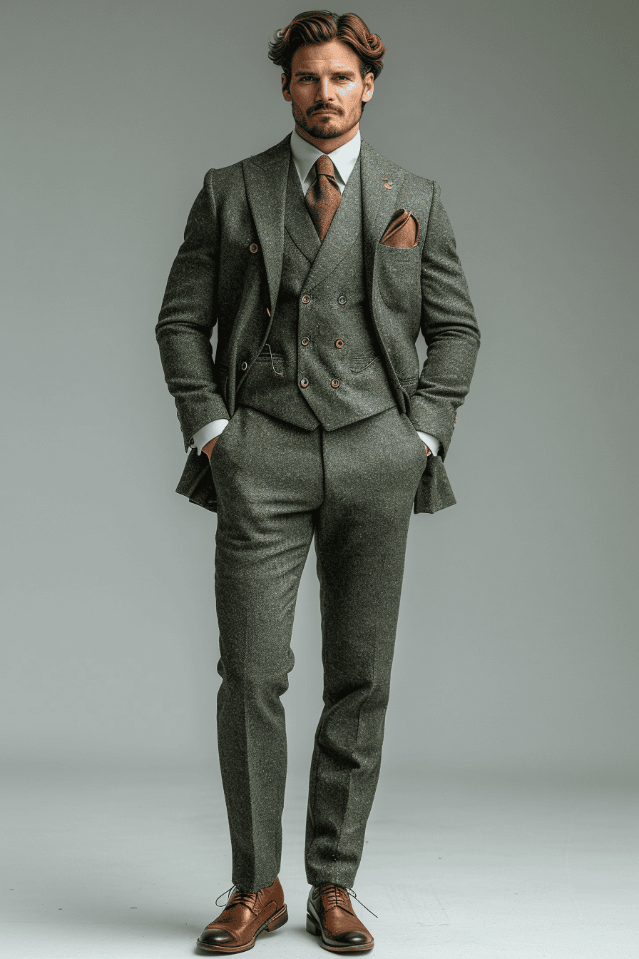 Olive Silk Blend Cocktail Party Suit — Custom Made to Measure