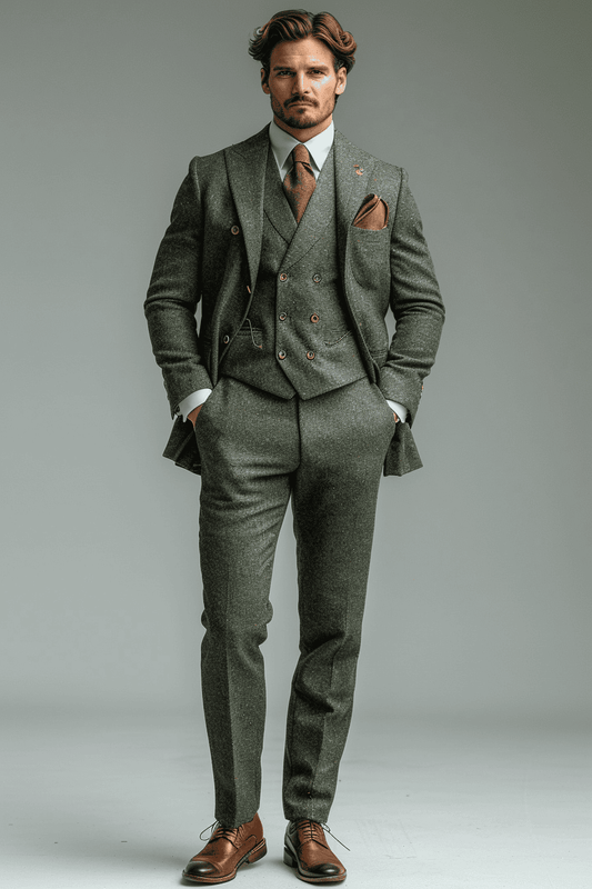 Olive Silk Blend Cocktail Party Suit — Custom Made to Measure