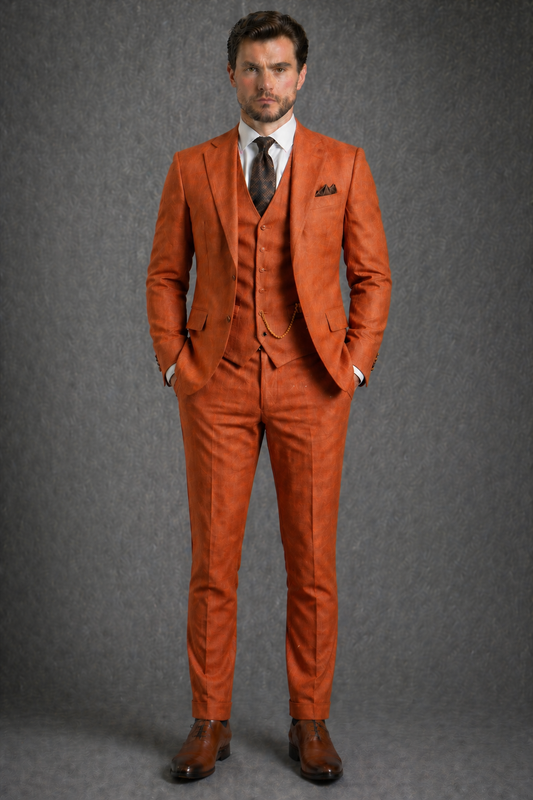 Orange Linen Slim Fit Suit — Custom Made to Measure