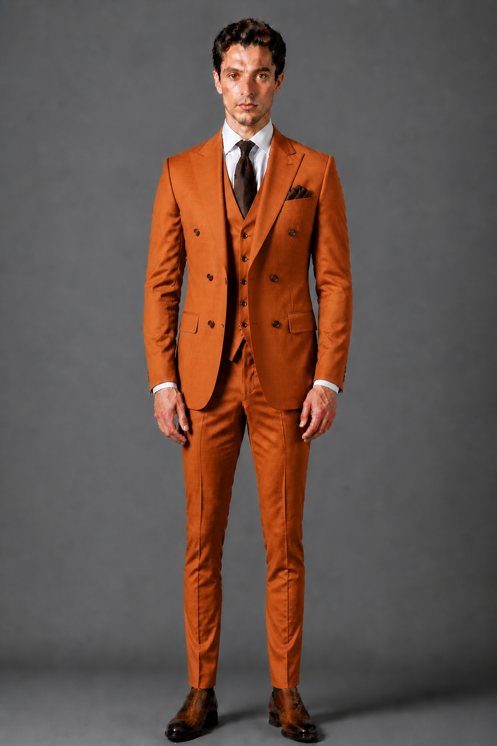 Orange Silk Blend Double Breasted Suit — Custom Made to Measure