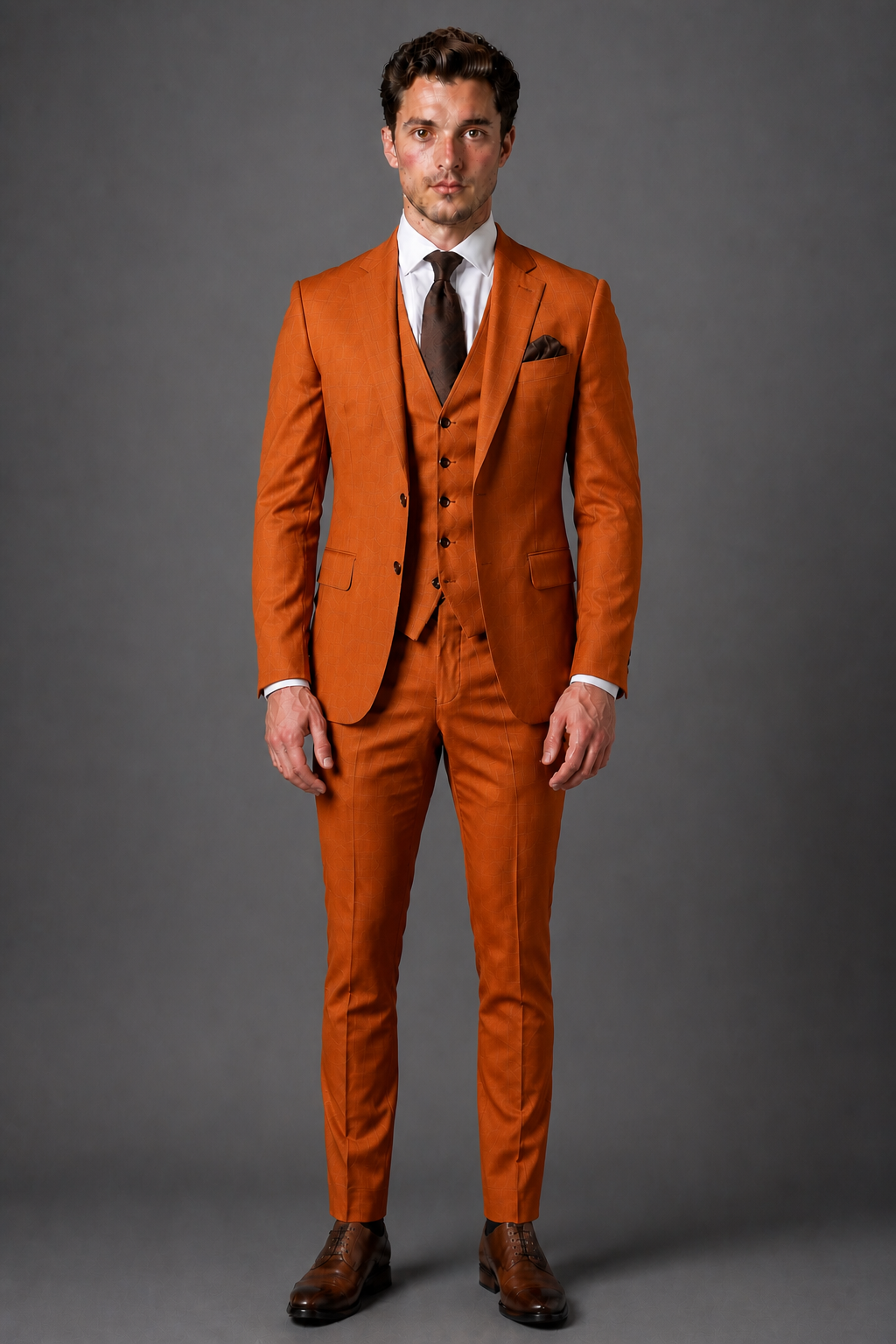 Orange Silk Blend Groomsmen Suit — Custom Made to Measure